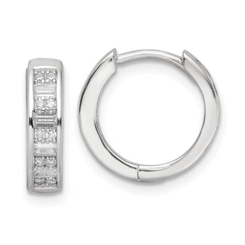Sterling Silver Polished Rhodium-plated CZ Hinged Hoop Earrings