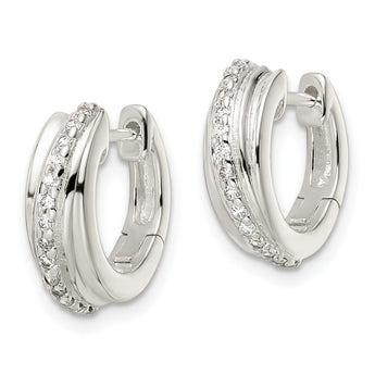 Sterling Silver Polished CZ Hinged Hoop Earrings - Birthstone Company