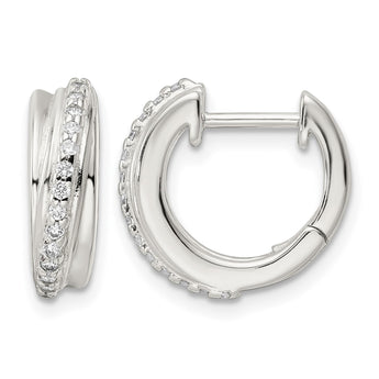 Sterling Silver Polished CZ Hinged Hoop Earrings - Birthstone Company