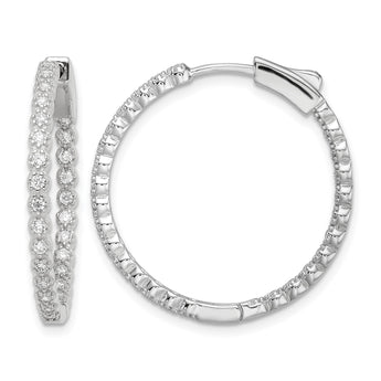 Sterling Silver Polished Rhodium-plated In & Out CZ Hinged Hoop Earrings - Birthstone Company