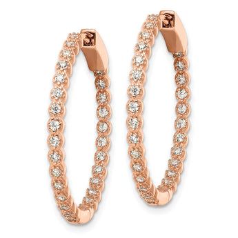 Sterling Silver Polished Rose-tone In & Out CZ Hinged Hoop Earrings - Birthstone Company