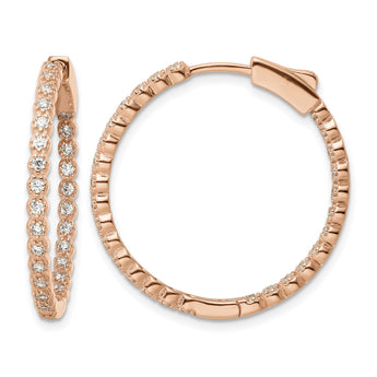 Sterling Silver Polished Rose-tone In & Out CZ Hinged Hoop Earrings - Birthstone Company