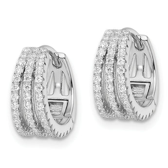 Sterling Silver Rhodium-plated Polished Triple Row CZ Hinged Hoop Earrings