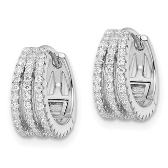 Sterling Silver Rhodium-plated Polished Triple Row CZ Hinged Hoop Earrings - Birthstone Company