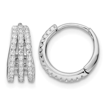 Sterling Silver Rhodium-plated Polished Triple Row CZ Hinged Hoop Earrings - Birthstone Company