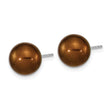 Sterling Silver Rhodium-plated 9-10mm Brown Round FWC Pearl Post Earrings
