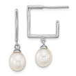 Sterling Silver Rhodium-plated 7-8mm White Rice FWC Pearl Square Earrings