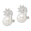 Sterling Silver Imitation Shell Pearl and CZ Floral Omega Back Earrings