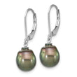Sterling Silver Rhodium-plated 9-10mm Black Teardrop Tahitian Saltwater Cultured Pearl Dangle Leverback Earrings - Birthstone Company