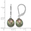 Sterling Silver Rhodium-plated 9-10mm Black Teardrop Tahitian Saltwater Cultured Pearl Dangle Leverback Earrings - Birthstone Company
