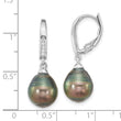 Sterling Silver Rhodium-plated Polished 9-10mm Tahitian Saltwater Pearl & CZ Leverback Dangle Earrings