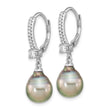 Sterling Silver Rhodium-plated 9-10mm Black Teardrop Tahitian Saltwater Cultured Pearl and CZ Dangle Leverback Earrings - Birthstone Company