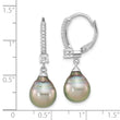 Sterling Silver Rhodium-plated Polished 9-10mm Tahitian Saltwater Pearl & CZ Leverback Dangle Earrings