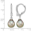 Sterling Silver Rhodium-plated 9-10mm Black Teardrop Tahitian Saltwater Cultured Pearl and CZ Dangle Leverback Earrings - Birthstone Company
