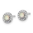 Sterling Silver Rhod-plated Polished Created Opal & CZ Halo Post Earrings - Birthstone Company