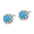 Sterling Silver Rhodium-plated Polished Blue Created Opal Post Earrings - Birthstone Company