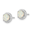 Sterling Silver RH-pltd Polished Created Opal/CZ Round Halo Post Earrings - Birthstone Company