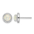 Sterling Silver RH-pltd Polished Created Opal/CZ Round Halo Post Earrings - Birthstone Company