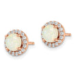 Sterling Silver Rose-tone Polished Created Opal & CZ Halo Post Earrings - Birthstone Company