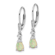 Sterling Silver RH-plated CZ & Created Opal Teardrop Leverback Earrings - Birthstone Company