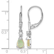 Sterling Silver RH-plated CZ & Created Opal Teardrop Leverback Earrings - Birthstone Company