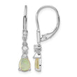 Sterling Silver RH-plated CZ & Created Opal Teardrop Leverback Earrings - Birthstone Company