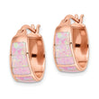 Sterling Silver Rose-tone Polished Pink Created Opal Inlay Hoop Earrings - Birthstone Company