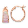 Sterling Silver Rose-tone Polished Pink Created Opal Inlay Hoop Earrings