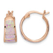 Sterling Silver Rose-tone Polished Pink Created Opal Inlay Hoop Earrings - Birthstone Company