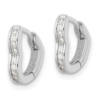 Sterling Silver Polished Rhodium-plated CZ Heart Shaped Hoop Earrings - Birthstone Company