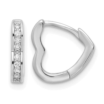 Sterling Silver Polished Rhodium-plated CZ Heart Shaped Hoop Earrings - Birthstone Company