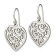 Sterling Silver Polished Filigree Heart Dangle Earrings