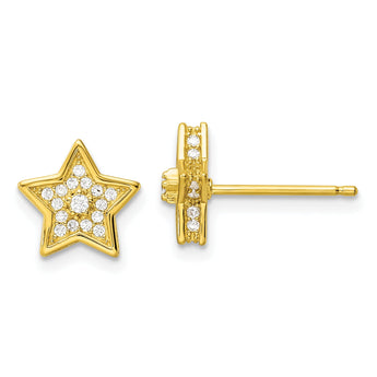 Sterling Silver Polished Gold-tone CZ Star Post Earrings
