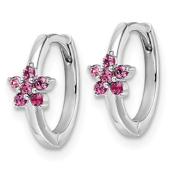Sterling Silver Rhodium-plated Polished Dark Pink CZ Earrings - Birthstone Company