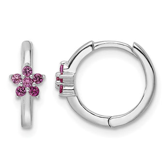 Sterling Silver Rhodium-plated Polished Dark Pink CZ Earrings - Birthstone Company
