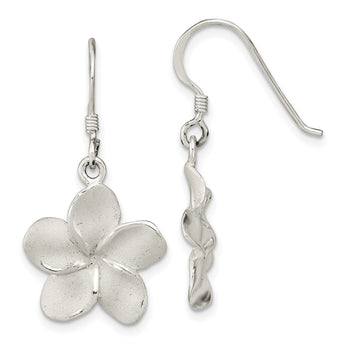 Sterling Silver Laser & Polished Plumeria Shephard Hook Earrings