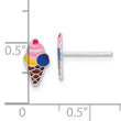 Sterling Silver Rhodium-plated Polished & Multi-color Enameled Ice Cream Cone Children's Post Earrings