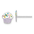 Sterling Silver Rhodium-plated Polished Multi-color Enameled Cupcake Children's Post Earrings