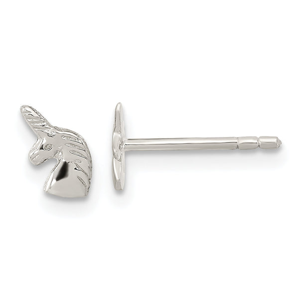 Sterling Silver Rhodium-plated Polished Unicorn Head Post Earrings