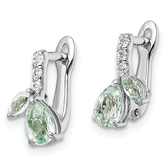 SS RH-plated 1.05t.w. Green Quartz/White Topaz Hinged Earrings