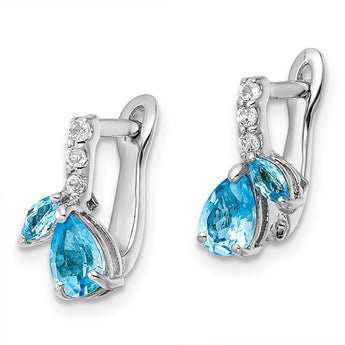 Sterling Silver Rhodium-plated Swiss BT/White Topaz Hinged Earrings - Birthstone Company
