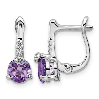 Sterling Silver Rhod-plat 1.49AM/WhiteTopaz Circle Hinged Earring - Birthstone Company
