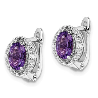 SS Rhod-plated 2.02Amethyst/WhiteTopaz Oval Hinged Earrings - Birthstone Company