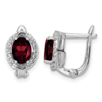 SS RH-plated 2.32t.w. Garnet/White Topaz Oval Hinged Earrings - Birthstone Company