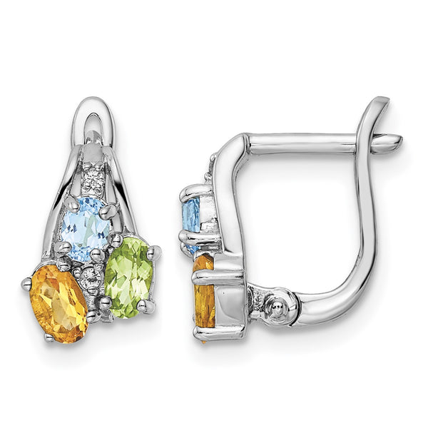 Sterling Silver RH-plated 1.50t.w. PE/CI/LSBT/WT Hinged Earrings - Birthstone Company
