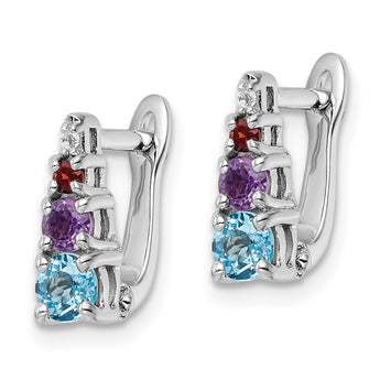 Sterling Silver RH-plated .93t.w. LSBT/AM/GA/WT Hinged Earrings - Birthstone Company