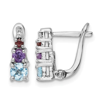 Sterling Silver RH-plated .93t.w. LSBT/AM/GA/WT Hinged Earrings - Birthstone Company