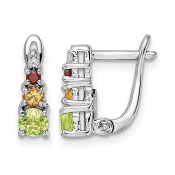 Sterling Silver RH-plated .85t.w. PE/CI/GA/WT Hinged Earrings - Birthstone Company