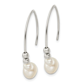 Sterling Silver Rhodium-plated Polished Glass Pearl Dangle Earrings