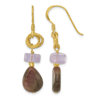 Sterling Silver Gold-plated Amethyst and Tourmaline Dangle Earrings - Birthstone Company